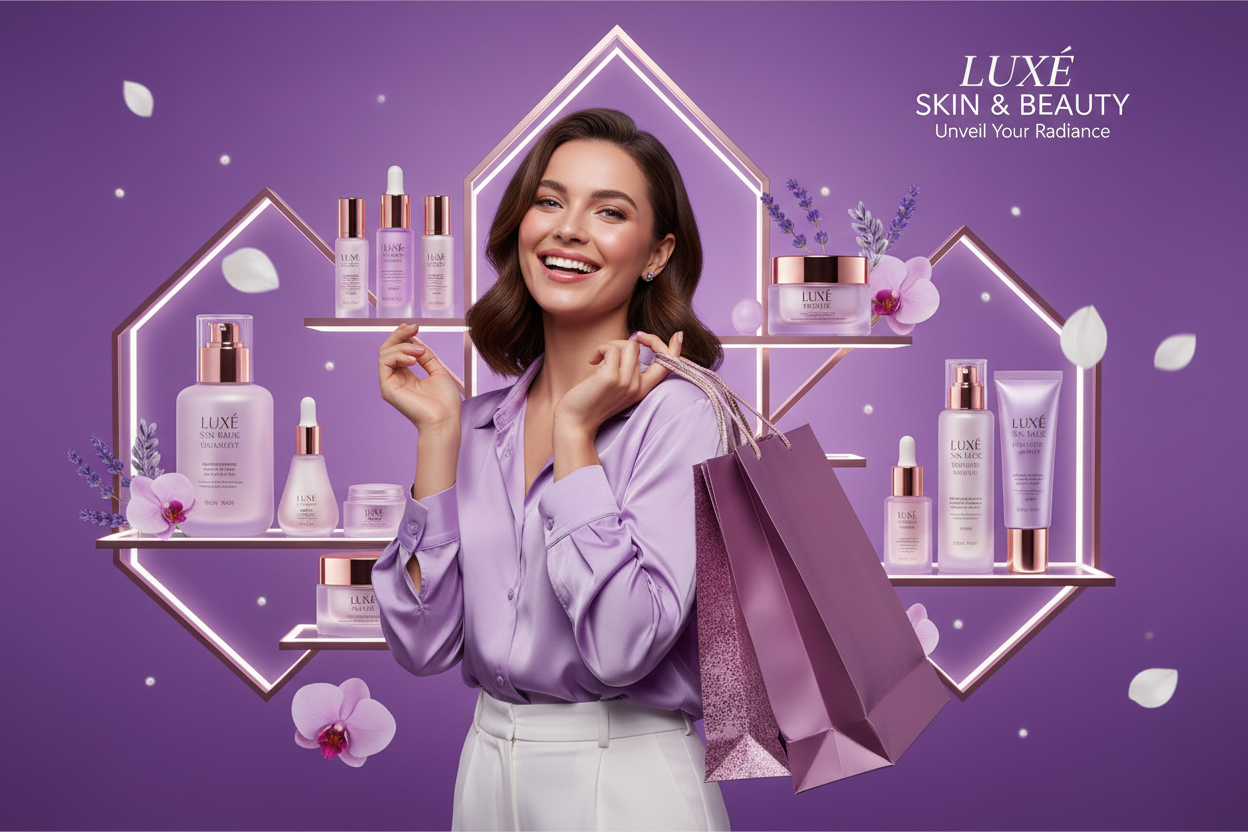 Purple themed skincare banner